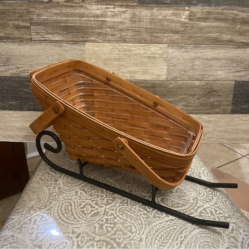 New Vintage LONGABERGER  LARGE Iron SLEIGH BASKET with plastic protector 1994‎